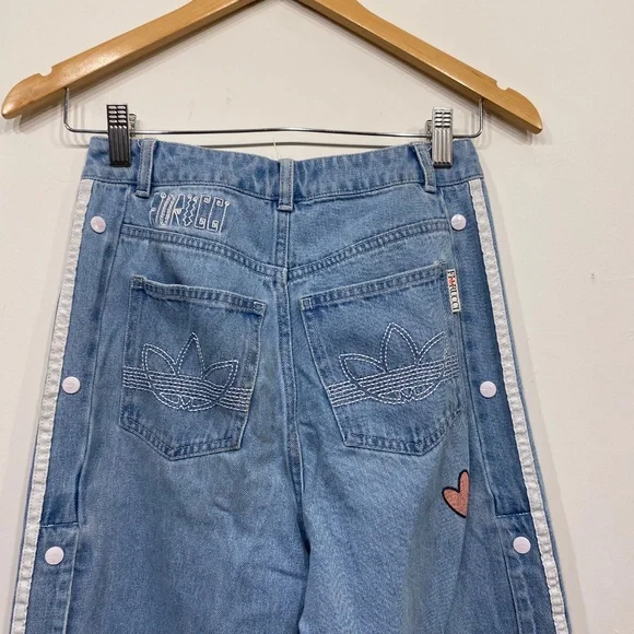 Adidas Blue Originals X Fiorucci Snap Button Jean Size XS - Picture 6 of 7